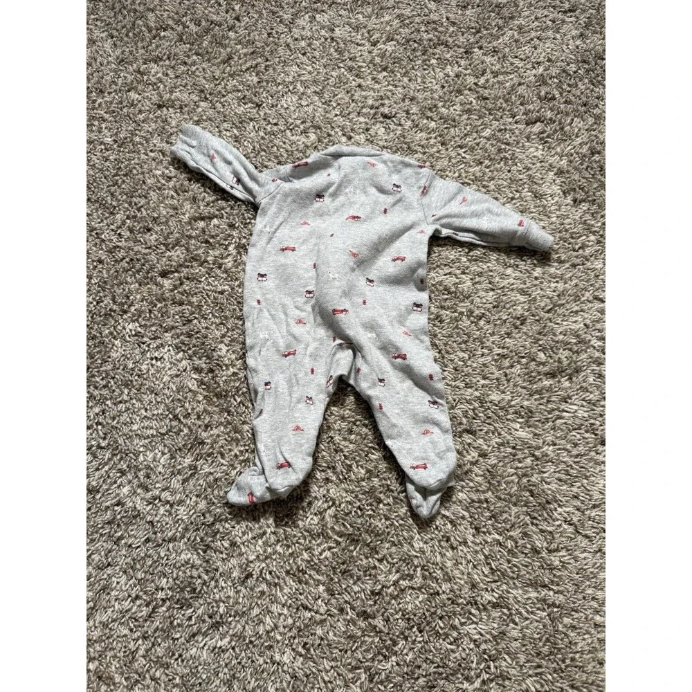 Carter’s Baby Boy Fire Truck Footed Sleeper Pajamas Gray 3M Zip-Up